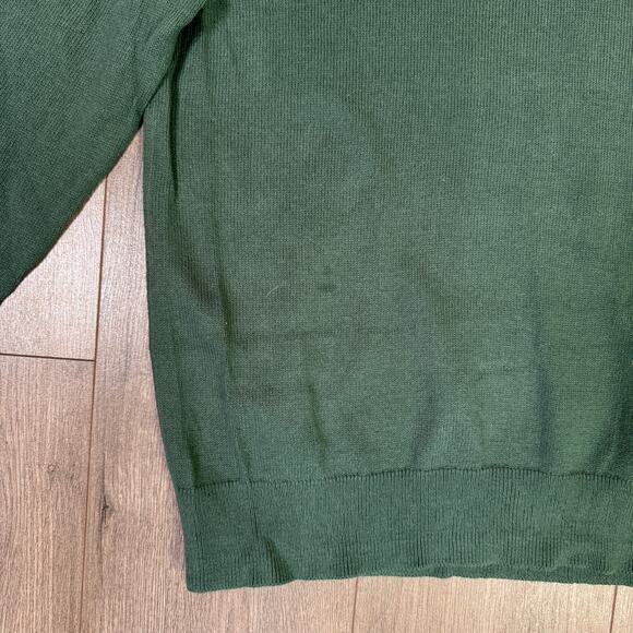 J.Crew Cotton Half-zip Sweater Mens L Green Pullover Ribbed Trim Leather Zipper - Picture 4 of 8